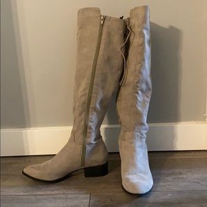 Taupe knee high lace up boot